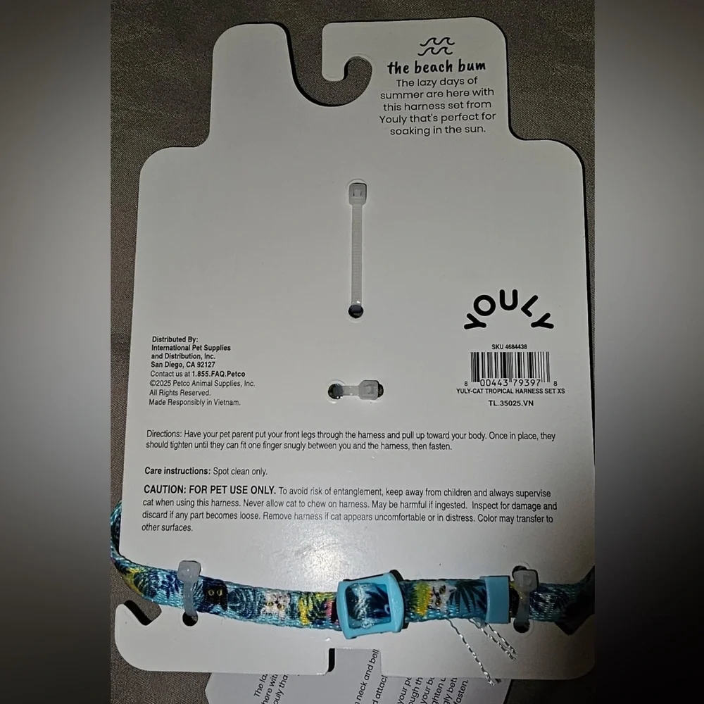 Youly the beach bum Tropical Cat Harness and Leash Set (X/S)